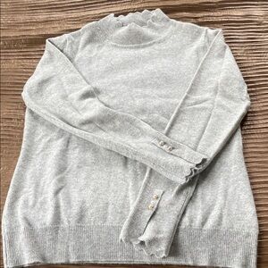 Nanette Lepore Light Gray Ruffle Neck Cashmere Women's Sweater